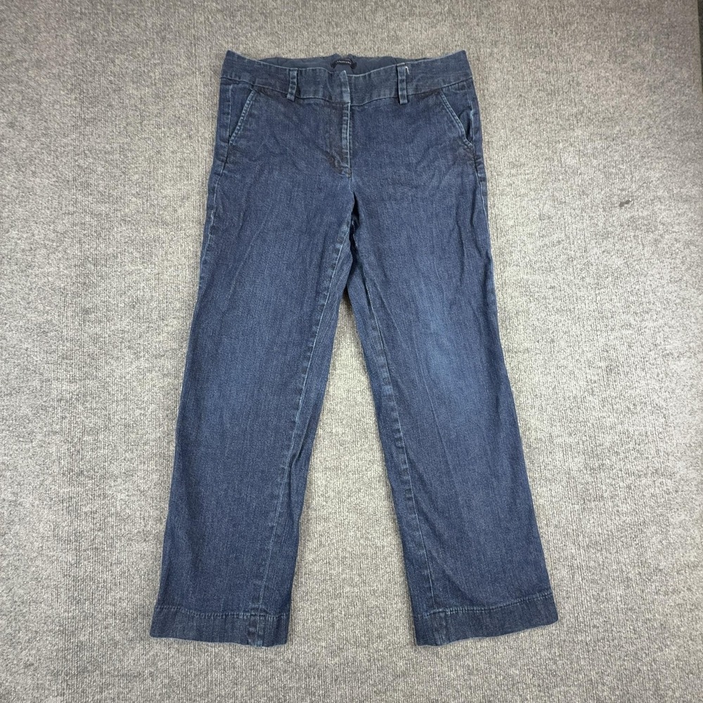 Lands' End Chino Pants Womens 14 Blue Denim Straight Leg Stretch Pockets Casual